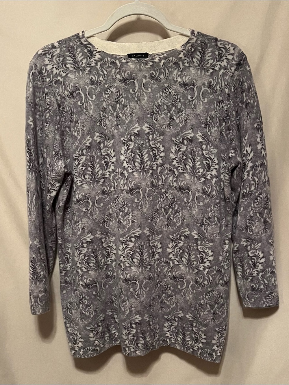 Talbots 💯% Cashmere Lavender-Gray Long Sleeve Top Size L